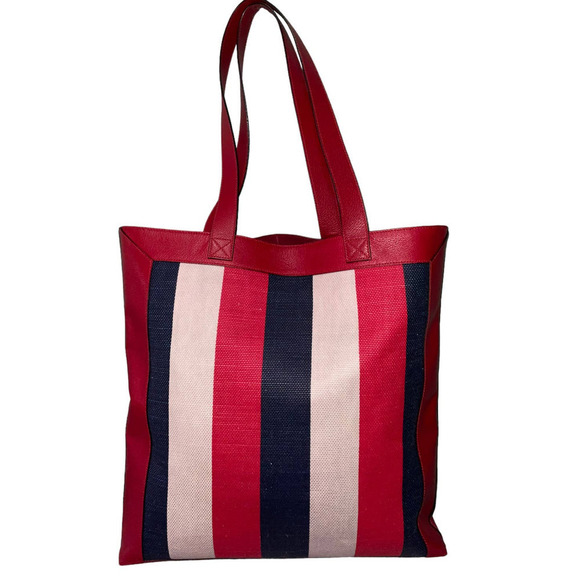 GUCCI Canvas Calfskin Sylvie Stripe Logo Mens Tote Red White Blue Large. - Picture 3 of 16